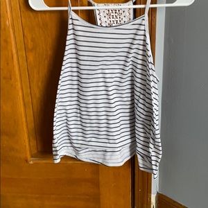 WHITE striped lacey tank top